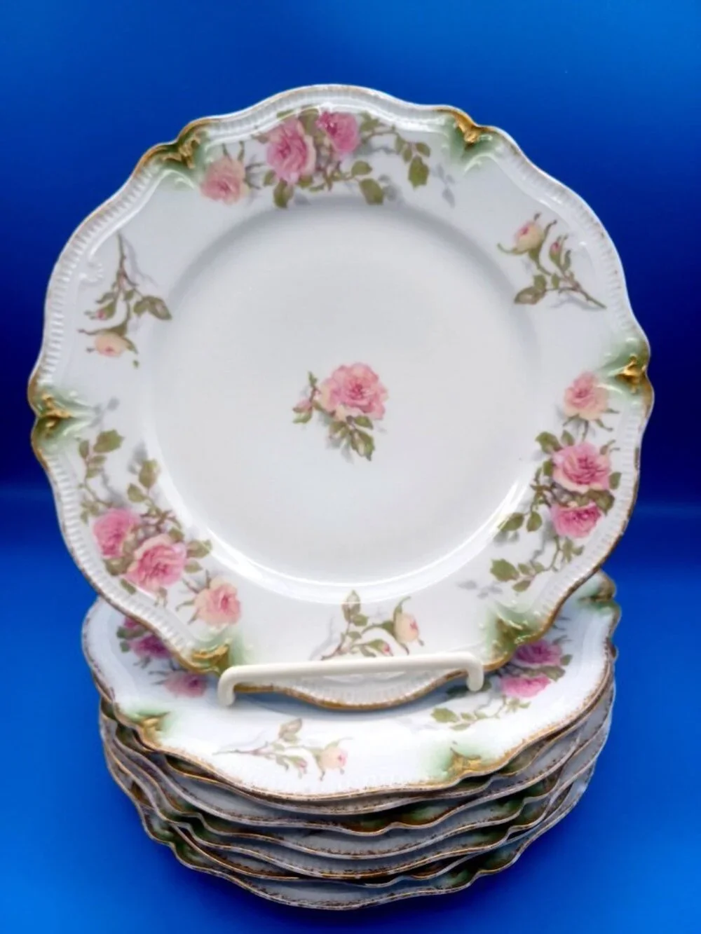 9 Belle Epoch Antique GDA Haviland Limoges Rose Scalloped Luncheon Salad Plates